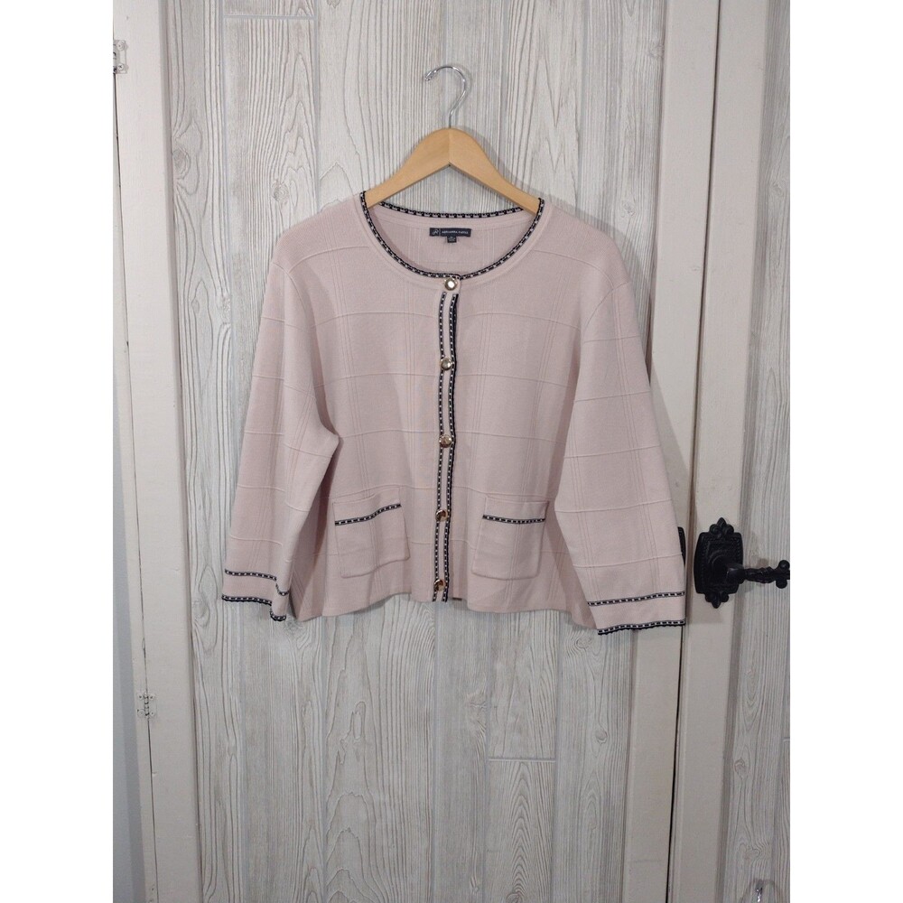 Adrianna Papell Cardigan Women's Pink Black Button Size XL Old Money Classic - Picture 3 of 14